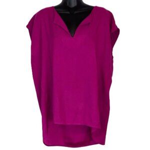 NEW YORK and COMPANY Stretch Fuschia Blouse Short Sleeves V Neck Womens Large